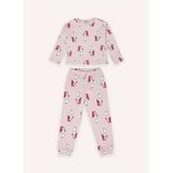 Kız Çocuk Desenli Pembe Pijama Takımı