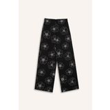 Kız Çocuk Desenli Wide Leg Geniş Paça Pamuklu Pantolon
