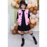 Kız Çocuk Düğme Detaylı Pamuklu Pembe Kolej Ceket Kadife Etekli Takım - 2 - 3 Yaş
