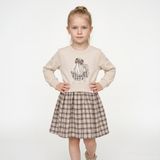Kız Çocuk Ekose Desenli Sweatshirt Etek Elbise Takımı - Bej - Kahverengi - 7 Yaş