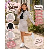 kız Çocuk Ekoseli Ceket, Etek ve Badili 3'lü Şık Kombin Takım - 7 - 8 Yaş
