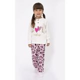 Kız Çocuk Ekru Fuşha Cool Kalp Baskılı 2'li Pijama Takımı - 3 - 4 Yaş