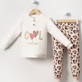 Kız Çocuk Ekru Kahverengi Cool Kalp Baskılı 2'li Pijama Takımı - Ekru - Kahverengi - 4 - 5 Yaş