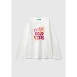 Kız Çocuk Ekru Önü Çok Renkli Baskılı Bisiklet Yaka Uzun Kollu T-Shirt - Beyaz - 6 - 7 Yaş