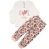 Kız Çocuk Ekru Pembe Cool Kalp Baskılı 2'Li Pijama Takımı