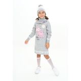 Kız Çocuk Elbise Kuyruğunda Balon Ceylan Desenli Bere ve Atkılı 3'lü Takım - 5 - 6 Yaş - Gri