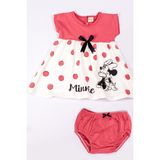 Kız Çocuk Elbise Minnie Mouse Baskılı Puantiyeli B3 - 9 Ay - Koyu Pudra