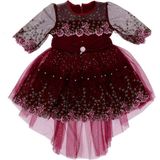 Kız Çocuk Elbise Tüllü - Bordo - 2 - 3 Yaş