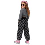 Kız Çocuk Eşofman Takım Crop Sweatshirt - Damalı Bol Eşofman Altı Oversize Kışlık (4-10 Yaş)