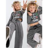 Kız Çocuk Eşofman Takım Crop Sweatshirt - İspanyol Paça Eşofman Altı (7-12 Yaş)