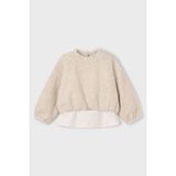 Kız Çocuk Etek Ucu Gömlek Görünümlü Pelüş Sweatshirt - Bej - Gri - 6 Yaş
