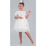 Kız Çocuk Etek Ucu Pullu Venna Abiye Elbise M00761 - 6 Yaş - Beyaz