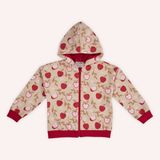 Kız Çocuk Fermuarlı Elma Desenli Sweatshirt Bej