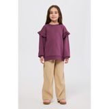 Kız Çocuk Fırfır Detaylı Mürdüm Sweatshirt 7 Yaş (122 cm)