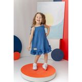 Kız Çocuk Fırfırlı Askılı Elbise - Indigo - 1 - 2 Yaş