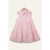 Kız Çocuk Fırfırlı Gömlek Yaka Elbise - Pembe - 9 - 10 Yaş