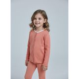 Kız Çocuk Fitilli %100 Pamuklu Düğmeli Hırka - Kiremit - 8 - 9 Yaş