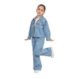 Kız Çocuk Fiyonk Desenli Jean Ceket ve Geniş Paça Pantolon Takımı (Standart, MAVİ, 5-6 YAŞ)