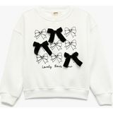 Kız Çocuk Fiyonk Detaylı Uzun Kollu Bisiklet Yaka Şardonlu Baskılı Sweatshirt (Aw 25) - Ekru - 9 - 10 Yaş