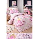 Kız Çocuk Genç Pike Yatak Örtüsü Takımı Prenses Desen Kapitone Pamuklu 4 Mevsim Çarşafsız 160x230 Pembe