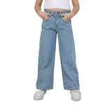 Kız Çocuk Geniş Paça Jean Pantolon – Rahat ve Şık Tasarım (Standart, Mavi, 9-10 yaş)