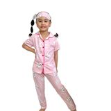 Kız Çocuk Gömlek Yaka Kısa Kollu Düğmeli Tavşan Desenli Pembe Pijama Takımı 11 Yaş Şeker Pembe