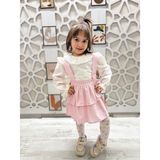 Kız Çocuk Gömlekli Bebe Yakalı Salopet Elbise - 01P-Pembe - 2 Yaş