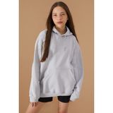 Kız Çocuk Gri Basic Uzun Kol Şardonlu Kapüşonlu Sweatshirt 19191 - 8 - 9 Yaş