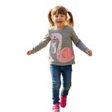 Kız Çocuk Gri Kuğu Desenli Pullu Sweatshirt – Yumuşak Mevsimlik Rahat Kalıp