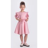 Kız Çocuk Gül Detaylı Kısa Kollu Elbise ELB.2717 - Pembe - 12 - 13 Yaş