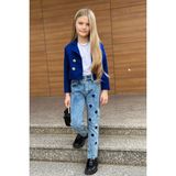 Kız Çocuk Gümüş Düğme Detaylı Lacivert Blazer Ceket Kalp Detaylı Jean Pantolon Alt Üst Takım 2251205017 - 3 - 4 Yaş
