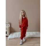 Kız Çocuk Half Zip Femuarlı Sweatshirt Kışlık Eşofman Takım - Kırmızı - 11 - 12 Yaş