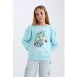 Kız Çocuk Hatsune Miku Oversize Fit Geniş Kalıp Bisiklet Yaka Sweatshirt