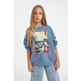 Kız Çocuk Hatsune Miku Relax Fit Bisiklet Yaka İçi Yumuşak Tüylü Sweatshirt