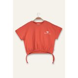 Kız Çocuk Hawai Baskılı Crop T-Shirt - Coral - 5 - 6 Yaş