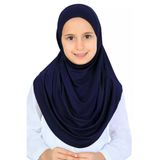 Kız Çocuk Hazır Başörtüsü Pratik Penye Şal Tesettür Giyim Lacivert