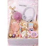 Kız Çocuk Hediye Seti (5-12 Yaş) Kulaklık, Mini Fan, Ayıcık Lip Balm & Çikolata -12 Parça Full Set