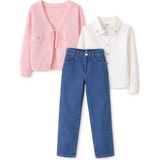 Kız Çocuk Hırka Gömlek Jean Pantolon 3’lü Takım - 8 Yaş - 002-Pembe