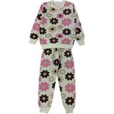 Kız Çocuk Iki Iplik Şardonlu Bej Renk Çiçek Desenli Uzun Kollu Pijama Takımı - 3 - 4 Yaş