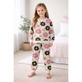 Kız Çocuk Iki Iplik Şardonlu Bej Renk Çiçek Desenli Uzun Kollu Pijama Takımı - 7 - 8 Yaş