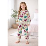 Kız Çocuk Iki Iplik Şardonlu Bej Renk Kurdele Desenli Uzun Kollu Pijama Takımı - 5 - 6 Yaş