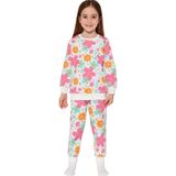 Kız Çocuk Iki Iplik Şardonlu Beyaz Renk Çiçek Desenli Uzun Kollu Pijama Takımı - 5 - 6 Yaş