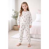 Kız Çocuk Iki Iplik Şardonlu Beyaz Renk Çiçek Desenli Uzun Kollu Pijama Takımı - 7 - 8 Yaş