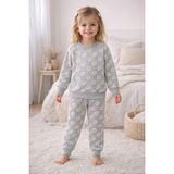Kız Çocuk Iki Iplik Şardonlu Gri Renk Papatya Desenli Uzun Kollu Pijama Takımı - 4 - 5 Yaş