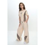 Kız Çocuk Ikili Alt&üst Takım- Pantolon & Kısa Kollu Tişört – %100 PAMUK-EŞT-0030 - 11 - 12 Yaş - Bej