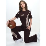 Kız Çocuk Ikili Alt&üst Takım- Pantolon & Kısa Kollu Tişört – %100 PAMUK-EŞT-0030 - 7 - 8 Yaş - Kahverengi