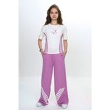 Kız Çocuk Ikili Alt&üst Takım- Pantolon & Kısa Kollu Tişört – %100 PAMUK-EŞT-0030 - 7 - 8 Yaş - Mor