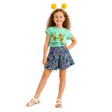 Kız Çocuk İkili Takım T-Shirt Çiçekli Şortlu (Yeşil Çok Renkli, 5-6 Yaş)