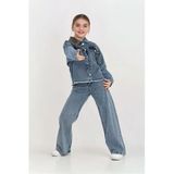 Kız Çocuk Jean Takım-Taş Süslemeli ( Ceket+Pantolon) 12452