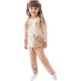 Kız Çocuk Kahve Bej Kelebek Baskılı 2'li Pijama Takımı - 6 - 7 Yaş